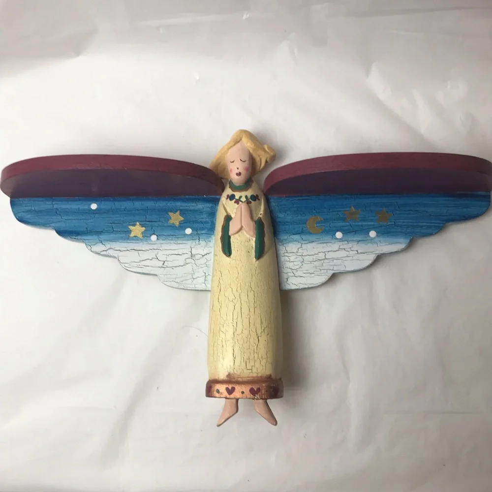 Whimsical Wooden Angel Decorative Shelf 17”